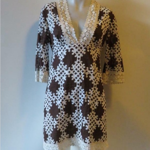 MILLY Cabana retro brown and white crochet beach coverup size medium - Picture 10 of 10